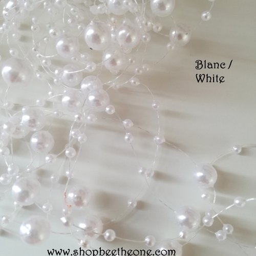 Guirlande de perles synthétiques - vendu au mètre - blanc - pour coiffure, couture, décoration...