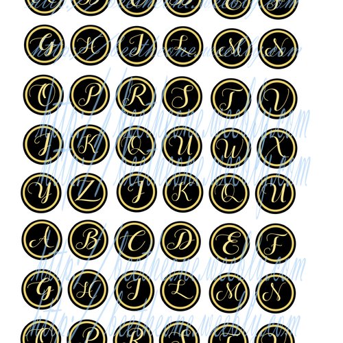 Images digitales pour cabochons - alphabet (26 lettres) - 48 images x 25 mm - a télécharger et imprimer