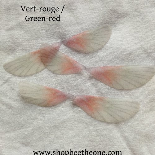Breloque paire d'ailes en organza petit format - 8 x 2 cm - vert/rouge
