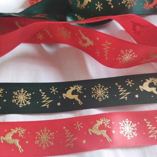 Ruban de satin brillant "motifs de noël" - 25 mm x 1 m - simple face - 2 coloris