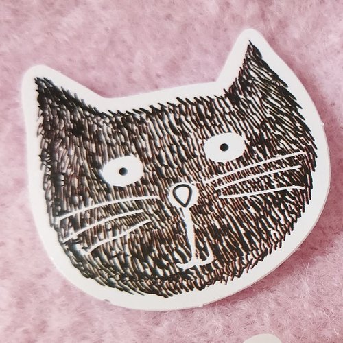 Sticker autocollant "tête de chat poilu" sur papier glacé - modèle a