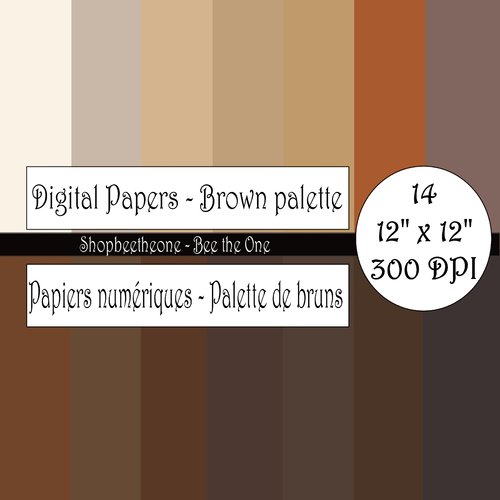 Papiers numériques "palette de bruns" - 12" x 12" - 300 dpi - set de 14 images - a télécharger