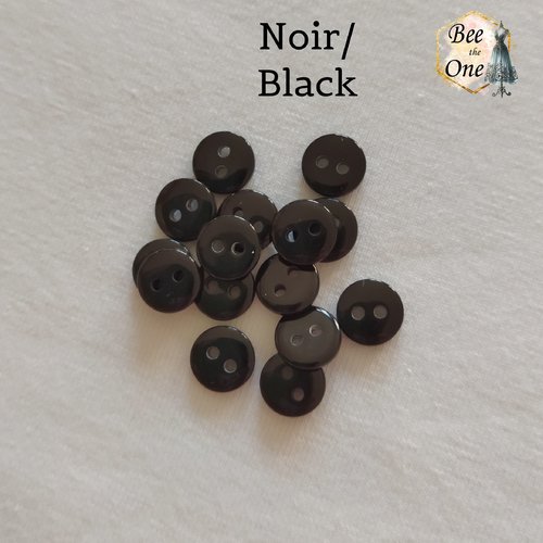 Mini bouton rond en plastique - 9 mm - noir