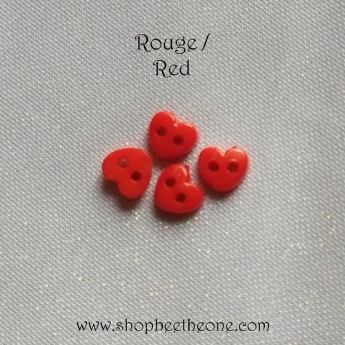 Mini bouton coeur en plastique - 6 mm - rouge
