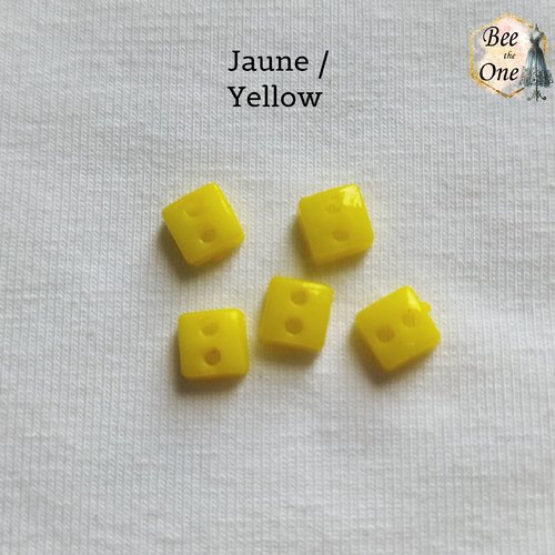 Mini bouton carré en plastique - 5 mm - jaune