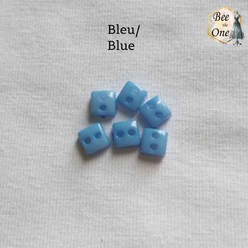 Mini bouton carré en plastique - 5 mm - bleu