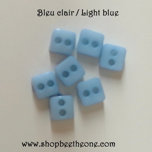 Mini bouton carré en plastique - 5 mm - bleu clair