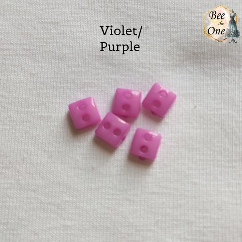Mini bouton carré en plastique - 5 mm - violet