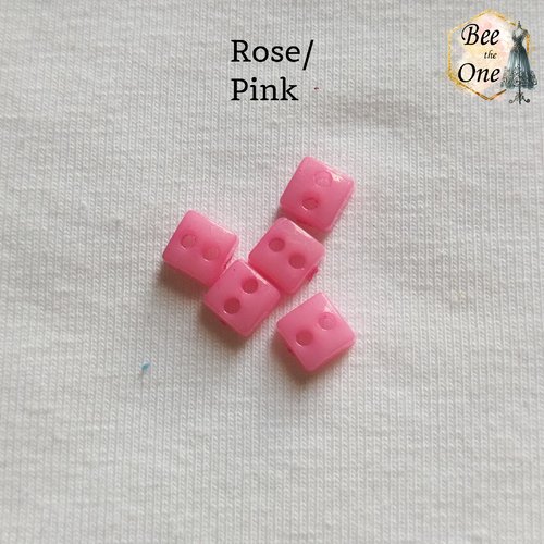 Mini bouton carré en plastique - 5 mm - rose