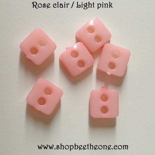 Mini bouton carré en plastique - 5 mm - rose clair