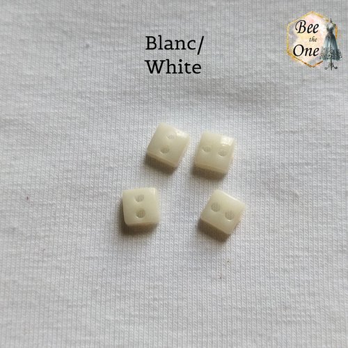 Mini bouton carré en plastique - 5 mm - blanc