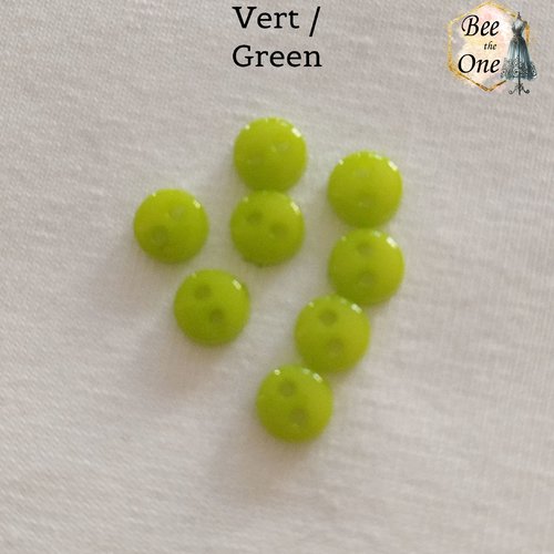 Lot de 10 mini boutons rond en plastique - 6 mm - vert