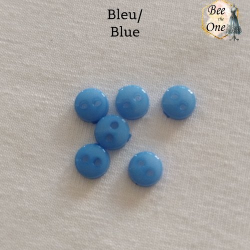 Mini bouton rond en plastique - 6 mm - bleu