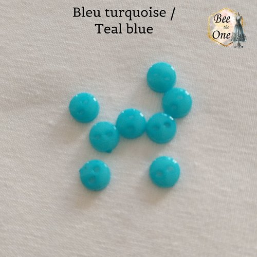 Lot de 10 mini boutons rond en plastique - 6 mm - bleu turquoise