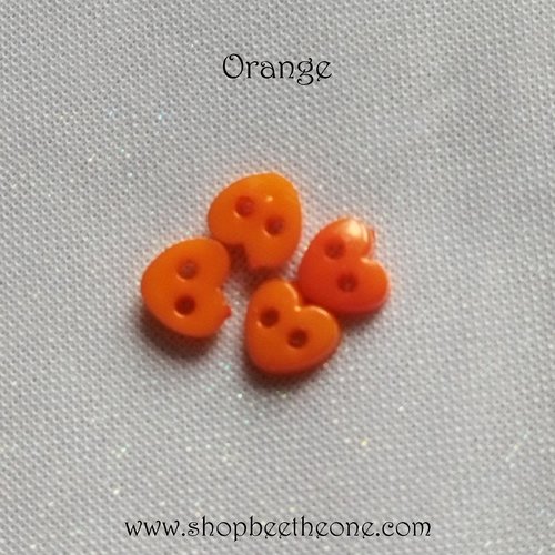 Mini bouton coeur en plastique - 6 mm - orange