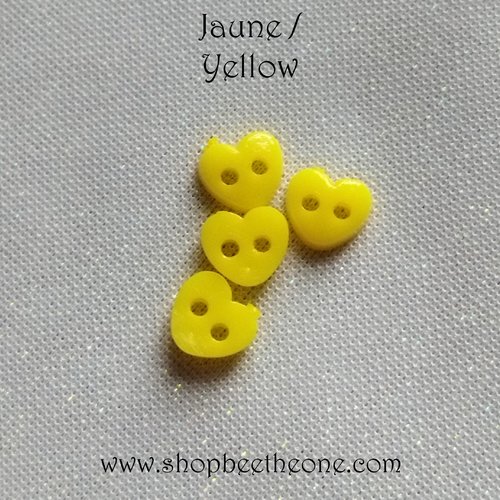 Mini bouton coeur en plastique - 6 mm - jaune