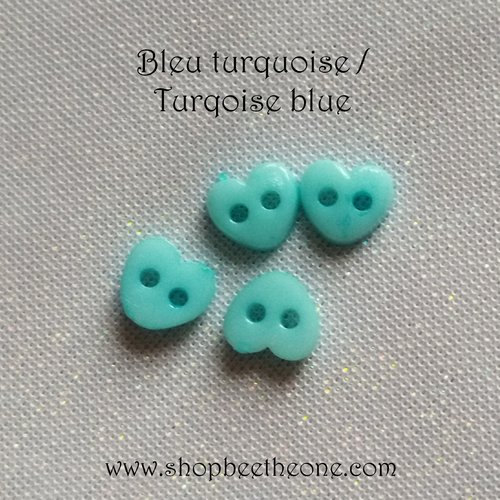 Mini bouton coeur en plastique - 6 mm - bleu turquoise