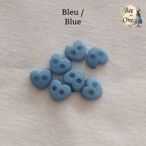 Mini bouton coeur en plastique - 6 mm - bleu