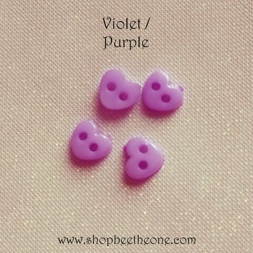 Mini bouton coeur en plastique - 6 mm - violet