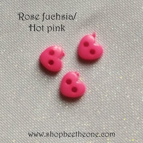 Mini bouton coeur en plastique - 6 mm - rose fuchsia