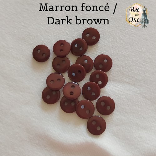 Mini bouton rond en plastique - 9 mm - marron foncé