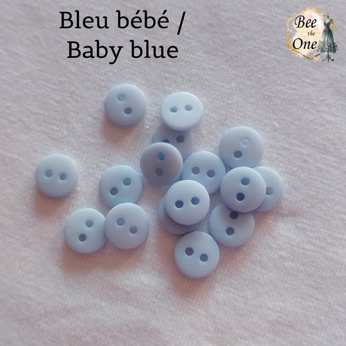 Mini bouton rond en plastique - 9 mm - bleu bébé