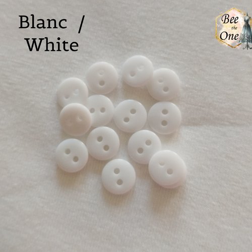 Mini bouton rond en plastique - 9 mm - blanc