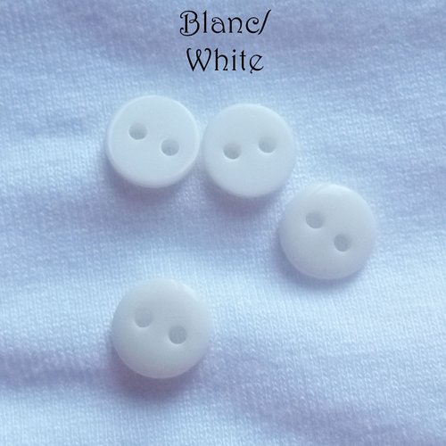Mini bouton rond en plastique - 9 mm - blanc