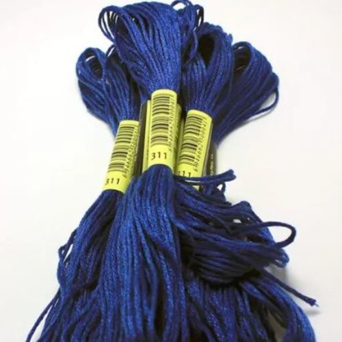Fil à broder - équivalent n° dmc 311 bleu polaire foncé - écheveau de coton mouliné pour broderie - 8 m - 6 brins