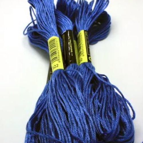 Fil à broder - équivalent n° dmc 322 bleu de delft - écheveau de coton mouliné pour broderie - 8 m - 6 brins
