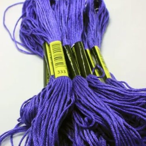 Fil à broder - équivalent n° dmc 333 violet - écheveau de coton mouliné pour broderie - 8 m - 6 brins