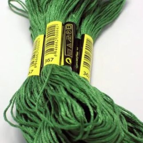 Fil à broder - équivalent n° dmc 367 laurier vert - écheveau de coton mouliné pour broderie - 8 m - 6 brins