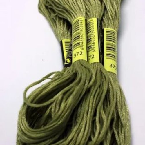 Fil à broder - équivalent n° dmc 372 vert cardamome - écheveau de coton mouliné pour broderie - 8 m - 6 brins