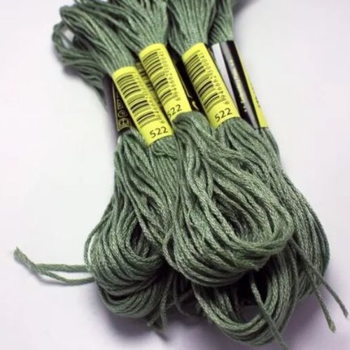 Fil à broder - équivalent n° dmc 522 vert treillis - écheveau de coton mouliné pour broderie - 8 m - 6 brins