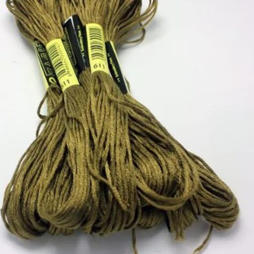 Fil à broder - équivalent n° dmc 611 sisal - écheveau de coton mouliné pour broderie - 8 m - 6 brins