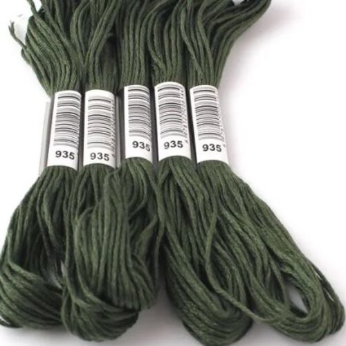 Fil à broder - équivalent n° dmc 935 vert sous-bois - écheveau de coton mouliné pour broderie - 8 m - 6 brins