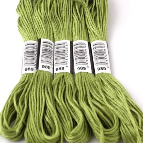 Fil à broder - équivalent n° dmc 989 vert fenouil - écheveau de coton mouliné pour broderie - 8 m - 6 brins