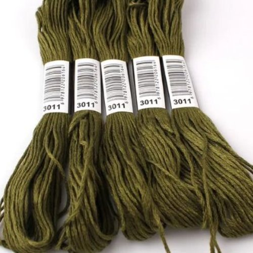 Fil à broder - équivalent n° dmc 3011 vert artichaut - écheveau de coton mouliné pour broderie - 8 m - 6 brins