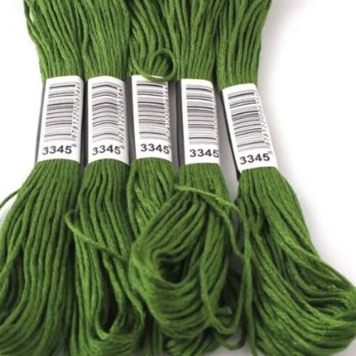 Fil à broder - équivalent n° dmc 3345 vert menthe - écheveau de coton mouliné pour broderie - 8 m - 6 brins
