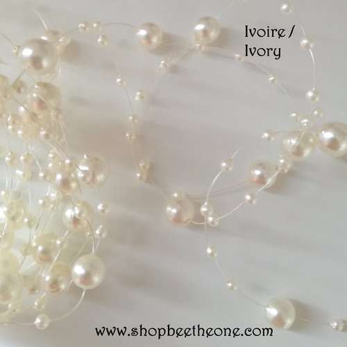 Guirlande de perles synthétiques - vendu au mètre - ivoire - pour coiffure, couture, décoration...