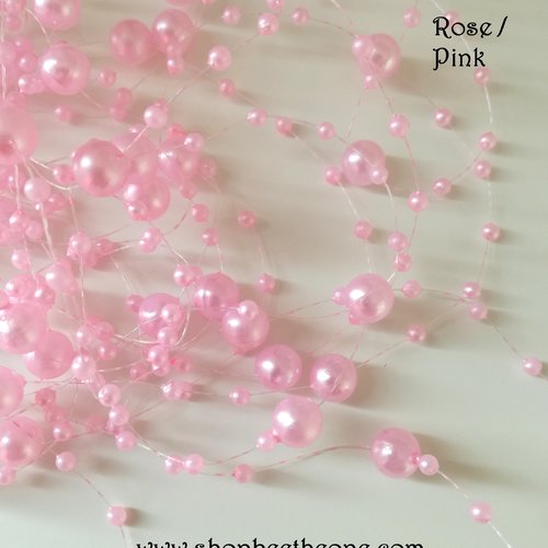 Guirlande de perles synthétiques - vendu au mètre - rose - pour coiffure, couture, décoration...