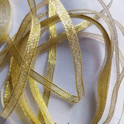 1 m de ruban fantaisie organza bicolore brillant - 6 mm x 1 m - doré - pour scrapbooking, décoration, couture...