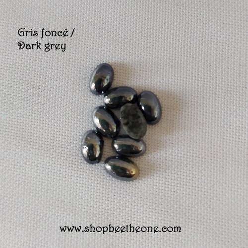 Cabochon strass demi-perle ovale à coller - 6 x 4 mm - gris foncé