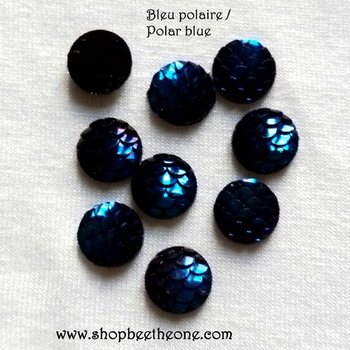 Cabochon strass demi-perle rond ecaille de sirène/dragon - 10 mm - bleu polaire