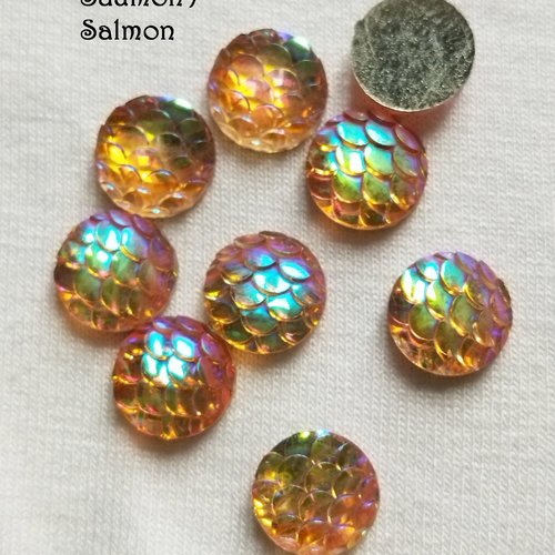 Cabochon strass demi-perle rond ecaille de sirène/dragon - 10 mm - saumon