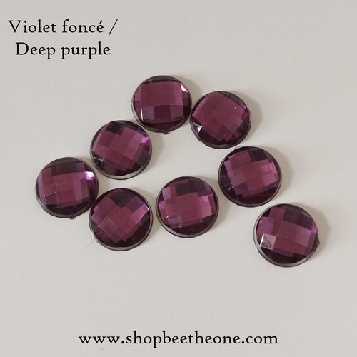 Cabochon rond strass demi-perle à facettes - violet foncé - 10 mm - pour nail art, bijoux, decoration, scrapbooking.