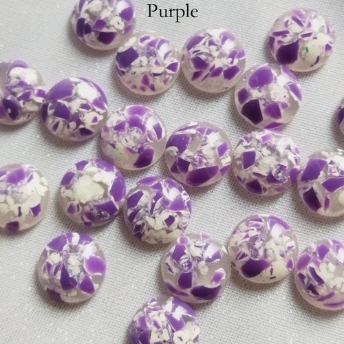 Cabochon rond demi-perle effet craquelures colorées - 12 mm - violet craquelé