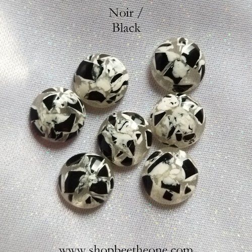 Cabochon rond demi-perle effet craquelures colorées - 12 mm - noir craquelé