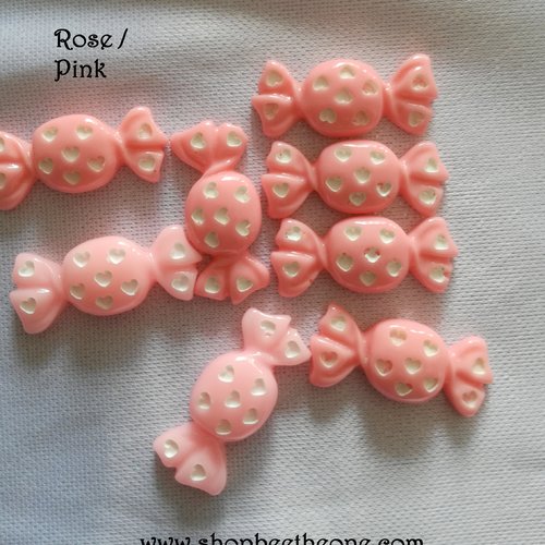 Cabochon plat "bonbon à coeurs" pour embellissement ou miniature - 23 mm - rose