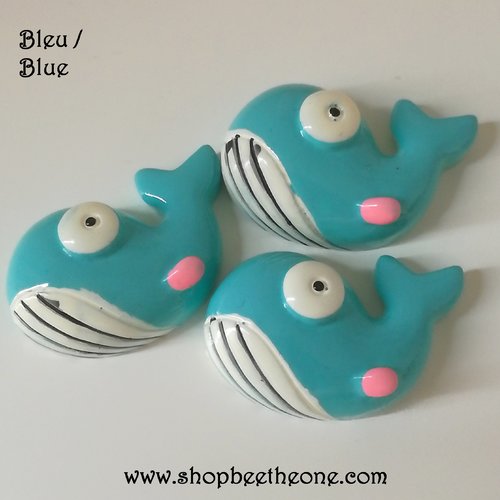 Cabochon plat "baleine" en résine, pour embellissement - 27 mm - bleu
